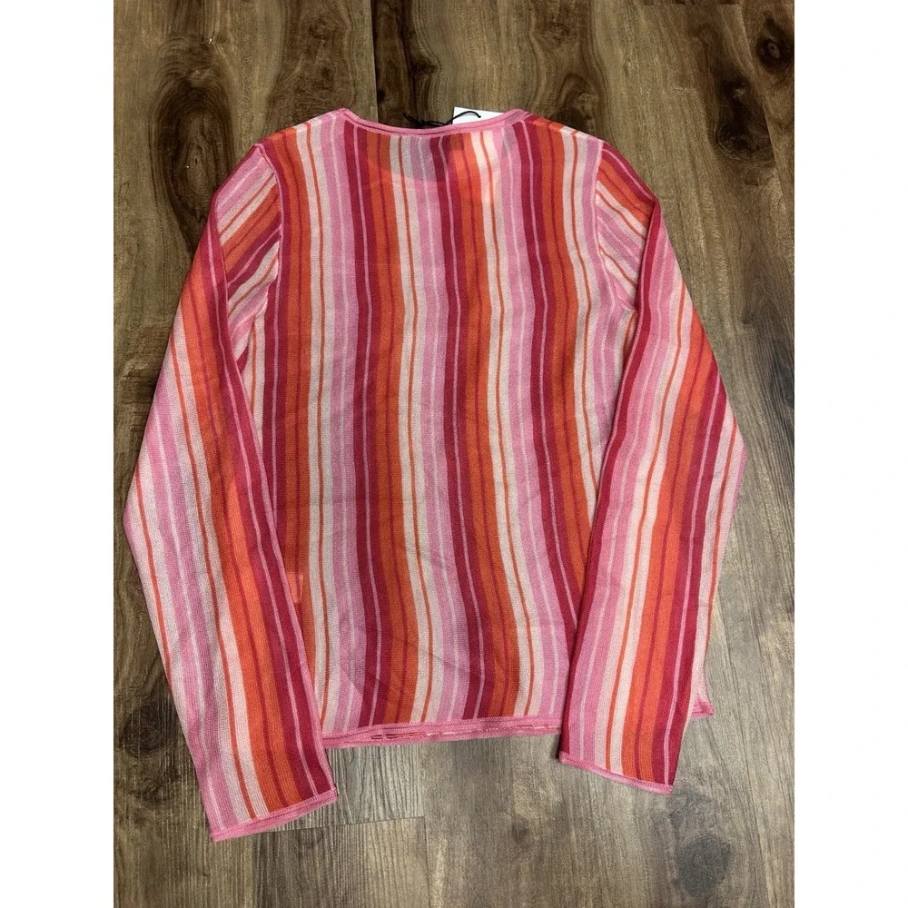ZARA Pink Red Orange Striped Fine Knit Jumper Top Medium M NWT